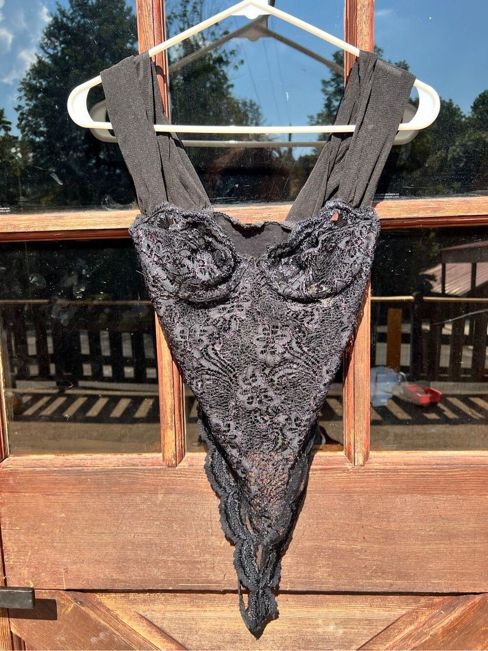 Vintage Victoria’s Secret Black & Mesh Lace String Thong Teddy Bodysuit 80s 34B